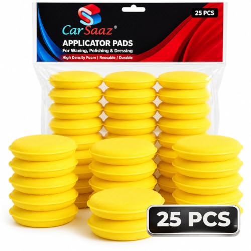 Image of CAR SAAZ Foam Polish Applicator Sponge (Pack of 25) | Durable & Washable | Reusable Soft Pads for Wax, Polish, Sealant, Cleaning, Shine & Detailing