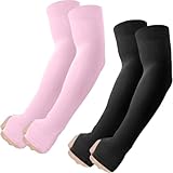 fuinloth 2 Pares Mangas para brazos con orificio para el pulgar,de Brazo para Hombres y Mujeres, Protección Solar Negro+Rosa