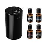 Airversa Waterless Essential Oil Diffuser Starter Kit with 4 x 10mL Hotel Scent Fragrance Oil, Battery Operated Mini Scent Air Machine Portable Diffuser for Home Car Office, AN8 Kit Black