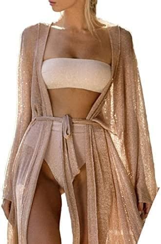 Julysand Shiny Glitter Bikini One-Piece Women Beach Cover up Mesh One Size Swimwear Swimsuit Women Luxury Pink-Golden