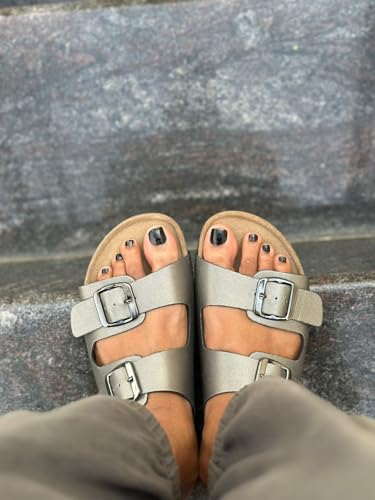 Image of HF JOURNEY Women's Cork Footbed Sandal,Slip On Entry,(Size 36-41) PU, Casual Lounging Slipper, EVA Sole, Flat Heel, Amelia 2.0