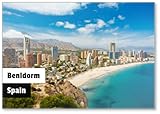Benidorm, España, vista sobre la playa, imán para nevera