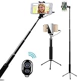 Soporte para selfie 3 en 1: palo selfie y trípode selfie con obturador Bluetooth inalámbrico. Soporta hasta 10 metros del mando a distancia para hacer fotos, más libertad y comodidad. Te ayudará a liberar las manos y a asegurar tu teléfono estable