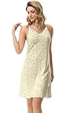 e.Femme Damen Spaghetti-Nachthemd KAJA 23 aus Viskose- Ecru/Sternchen, 44