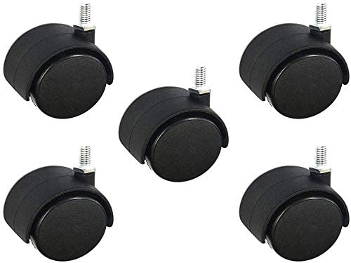 Image of Threaded Twin Castor Revolving Chair Wheel-Heavy Duty 360 Degree Black Chair Wheel - (Set of 5 Pieces)