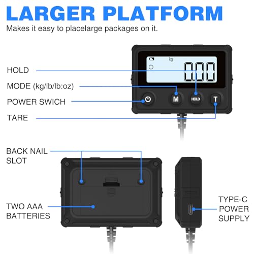 MAXUS Shipping Scale 440LB/10g Accuracy, Postal Scale for Packages with Hold and Tare Funtion, Digital Postage Scale for Luggage Warehouse Market & Home Use - Thumbnail 2