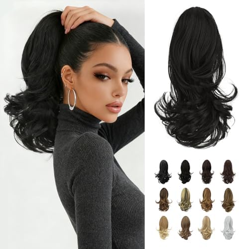 Sofeiyan 13" Ponytail Extension Long Curly Ponytail Clip in Claw Hair Extension Natural Looking Synthetic Hairpiece for Women,Natural Black-2