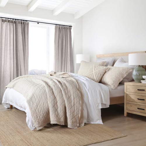 HORIMOTE HOME 100% 리넨 앞면/100% 면 뒷면 퀼트 세트 킹 사이즈, 사전 세탁된 아마 침대보 세트, 다이아몬드 스티치 면 리넨 침구 세트 사계절용 3피스 — 사진 5