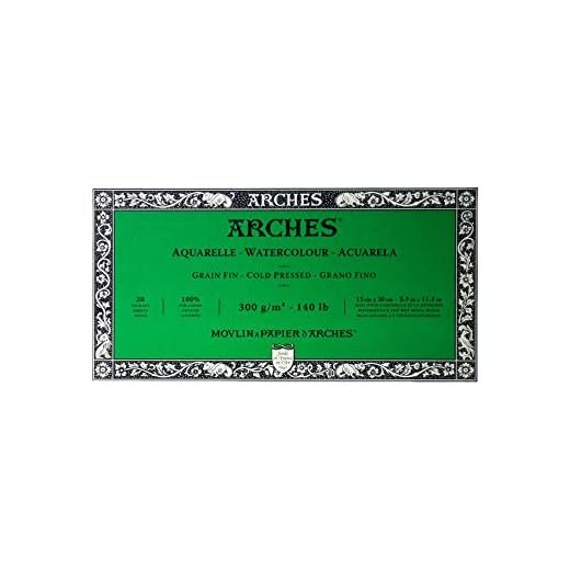 Arches 1795057 akvarellpapper i blocket (15 x 30 cm, limmade på 4 sidor, 300 g/m² finkorn) 20 ark naturligt vita