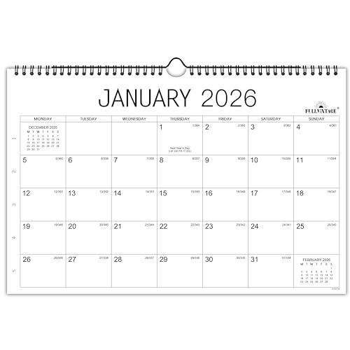 Calendar 2026 - Wall Calendar 2026, from January 2026 to December 2026, Month to View Family Calendar, 32 x 21.5 cm, Thick Paper, Twin-wire Binding, Holidays, Julian Dates, Large blocks