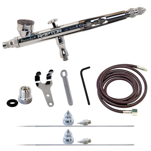 Paasche   Pistola de aerógrafo Raptor RG 3AS con vaso de doble acción en set con 3 juegos de boquillas