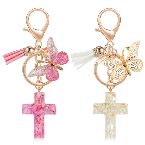 MWOOT 2 Piezas Llaveros Cruz Llaveros Cristianos la Biblia Colgantes para Mochilas y Bolsos para Mujeres Niñas