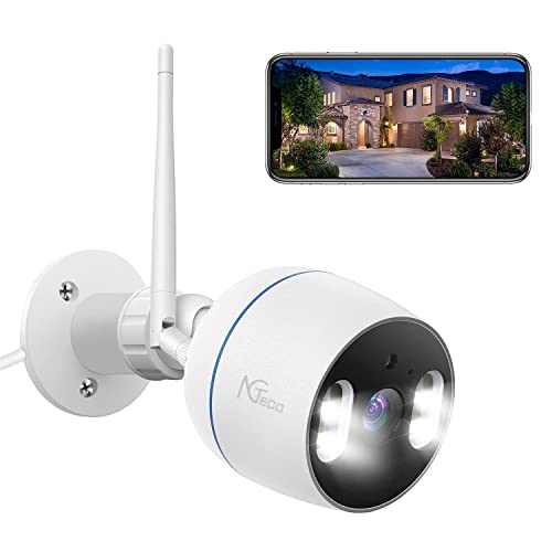 NGTeco Security Camera Outdoor, 1080P FHD 2.4G WiFi Cameras for Home Security - Spotlight IP Surveillance Waterproof Cam with Color Night Vision/2-Way Audio/Motion Detection/SD Card/Cloud Storage