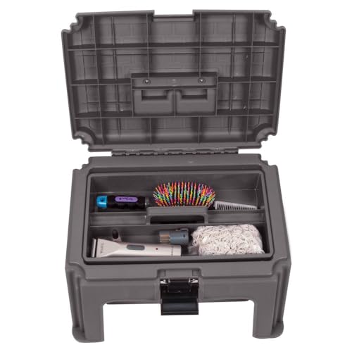 Dura-Tech Stool and Grooming Box | All-in-One Horse Grooming, Braiding & Mounting Step | Durable Molded Plastic with Treaded Top | Color Black - Thumbnail 3