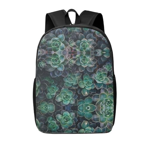 Mochila casual de plantas suculentas negra y bolsa para laptop unisex
