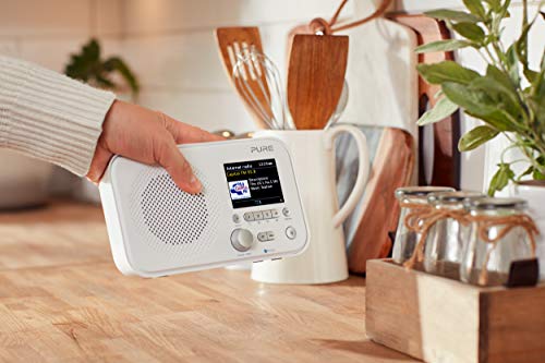 Pure Elan IR5 Portable Internet Radio with Bluetooth, Spotify Connect, Alarm, Colour Screen, AUX Input, Headphones Output and 12 Station Presets – Wi-Fi and Bluetooth Radio/Portable Radio - White