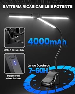 TobeBright Ultra-Ampia 36CM Luce da Leggio Musicale a Pinza, 57 LED Super Luminosi, 4 Colori x 3 Luminosità, Pieghevole Forma-T Lampada Pianoforte per Spartiti e Lettura Libri, Ricaricabile USB-C