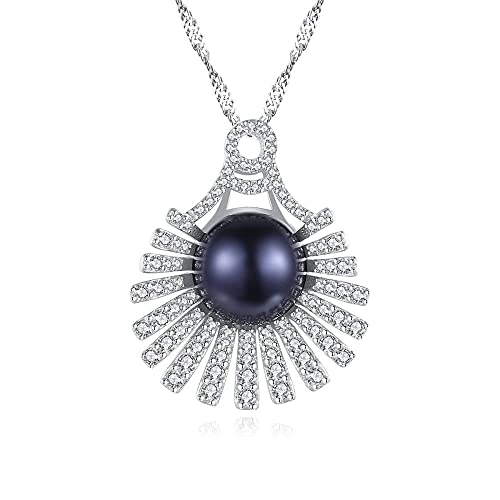 Pendentif éventail perles noires en argent sterling pour le quotidien et les soirées