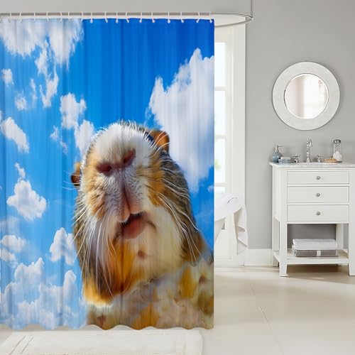 Image of Feelyou Cute Cavy Guinea Pig Shower Curtain for Bathroom Stalls and Bathtubs Cartoon Lovely Pet Bath Curtain Room Decor - Animal Theme Blue Sky Waterproof 72x72 Inch