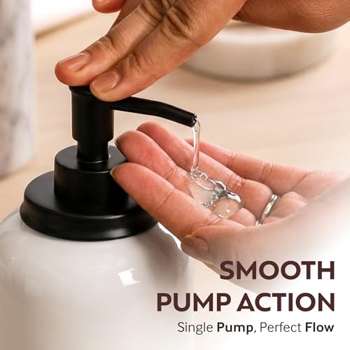 Image of Decor & More Modern Ceramic Soap Dispenser | 500ml Liquid Handwash Dispenser White with Removable Pump | Handwash Bottle for Kitchen & Bathroom | Bathroom Soap Dispensers
