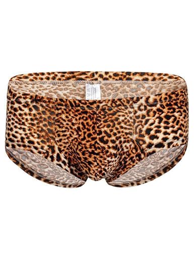 Men's Sexy Underwear Leopard Print Boxer Briefs Breathable Underpants Stretch Cheeky Trunks with Pouch S-XL