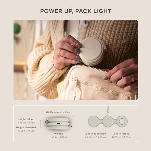 Image of Satechi OntheGo 3 in 1 Wireless Charger, Qi2 Portable Charger with 15W Fast Charging for iPhone 17 to 12 Series, 5W for Apple Watch, and 5W for AirPods, Magnetic Travel Charging Station - Sand