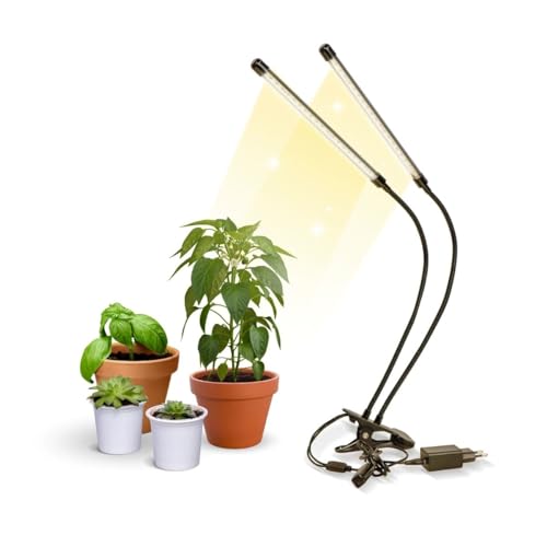 Mobiclinic®, Lámpara de Cultivo LED, GrowFlex X2, 3 Modos, 6000K, 10 Niveles de Brillo, 2 Cabezales, Espectro Completo, Temporizador, Giro 360º, 40W, Flexible, Plantas de Interior, USB