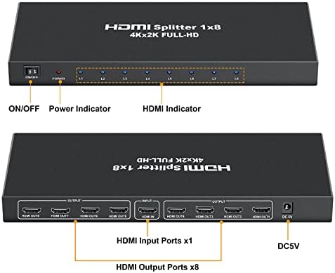 1x8 HDMI Splitter 4K@30HZ, 1 in 8 Out HDMI Splitter Audio Video Distributor Box, 1 Port to 8 HDMI Display Duplicate/Mirror, Support for Full HD 1080P High Resolution 3D, Xbox, PS5/4 HDTV act