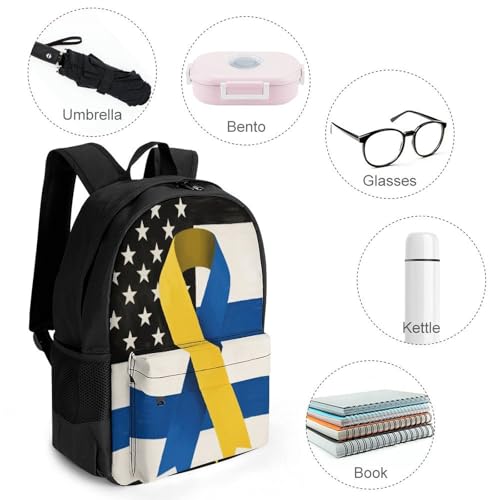 Men Women Polyester Down Syndrome American Flag Daypack Backpack Large Capacity Carry On Bag With Smooth Zippers for Hiking Picnic Walking Cycling4