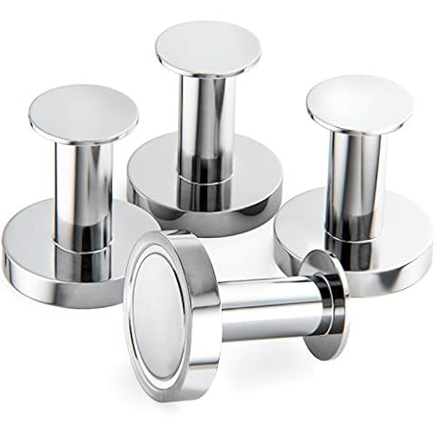 Mavoro Strong Magnetic Hooks for Hanging Coats and Bags. Set of 4 Chrome Magnet Hooks Heavy Duty Magnets, Neodymium 52 Rare Earth Magnets. Push Pin Style Magnet Hook for Refrigerator, Locker etc Cover