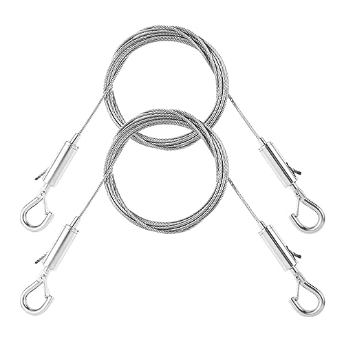 Image of 2Pcs Adjustable Picture Hanging Wire with Hook, Mirror Frame Photo Frame Lanyard, Heavy Duty Stainless Steel Wire Rope for Artwork,Hardware, Light Lamp, Billboards,Basket 2pcs 1M