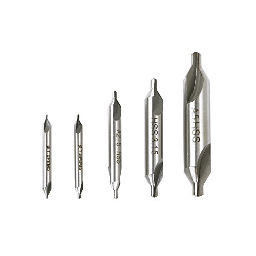 Image of 5 HSS Centre Chamfer Drill Bits - Steel Cutter - Two End Drill Bit - 60 Degrees for Hinges