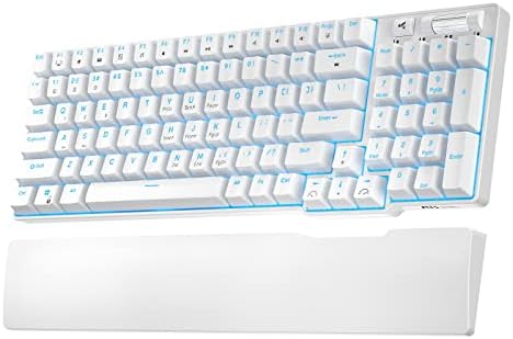 RK ROYAL KLUDGE RK96 90% Triple Mode BT5.0/2.4G/USB-C Hot Swappable Mechanical Keyboard with Magnetic Wrist Rest, 96 Keys Wireless Bluetooth Gaming Keyboard with Software, Blue Backlight, Red Switch