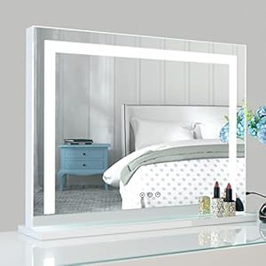 Vanity Mirror with Lights, Makeup Mirror with Dimmiable 3 Lighting Modes LED Strip, Wall-Mounted and Tabletop Mirror with USB Charging Port (L22.83 x H17.32 inch)