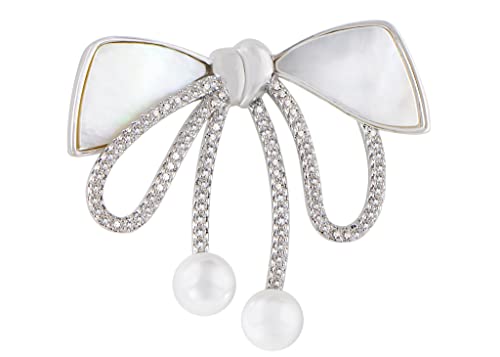Image of Alilang Cubic Zirconia Bridal Natural Seashell Bowknot Brooches Pins Crystal Rhinestones Vintage Women Accessory
