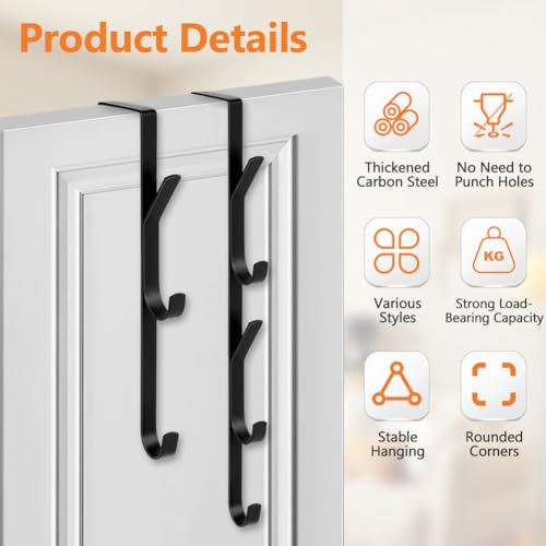 Miniatura 5 de Flintronic Ganchos Para Colgar Sobre La Puerta, 4 Piezas X 5 Ganchos Colgador Vertical Sobre La Puerta, Perchero Para Puerta Sin Taladrar, Para Dormitorio, Baño, Cocina, Armario, Negro