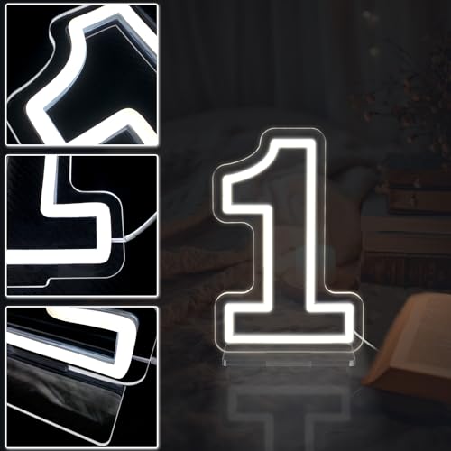 Image of YALLOVE Neon Sign Number 1, 9.8 inches Height USB Powered Night Light-up Numbers for Birthdays Decor, Party Anniversary, Cafe Bar Decor (Small)