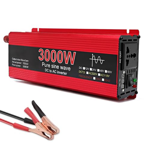 MXHACD Inversor De Corriente De 3000w/2200w/1600w/1000w, Convertidor De Salida De 12v/24v CC A 110v/220v Ca, con Salida De Ca, para Ordenador Portátil, Camión RV(Size:24V-220V,Color:3000W)