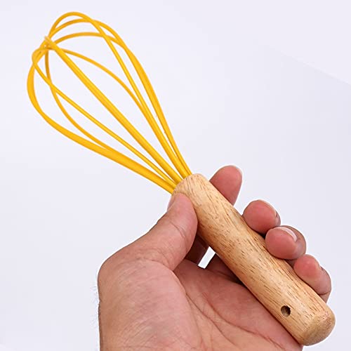 Batidor de huevos de silicona para el hogar con mango de madera, revestimiento antiadherente, conexión estable, sin desconexión