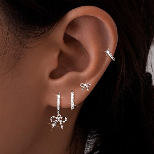 Image of Small Gold Huggie Hoop Earrings Set for Women Men Hypoallergenic 14K Plated Stack Cartilage Earrings, Sterling Silver Multiple Piercing Lightweight Mini Thin Cute Dainty Trendy Jewelry Gifts for Women
