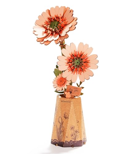 rowood Fleurs artificielles gerbera marguerite, puzzle 3D en bois, kit de modélisme à assembler, kit d'artisanat pour adultes, enfants, décoration d'intérieur et cadeau de Saint-Valentin