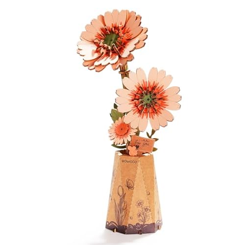 rowood Gerbera Künstliche Blume Holz 3D Puzzle Bastelset für Erwachsene Kinder Holzblume Modellbausätz für Dekoration Zuhause Kreative Geschenkidee zum Muttertag Valentinstag