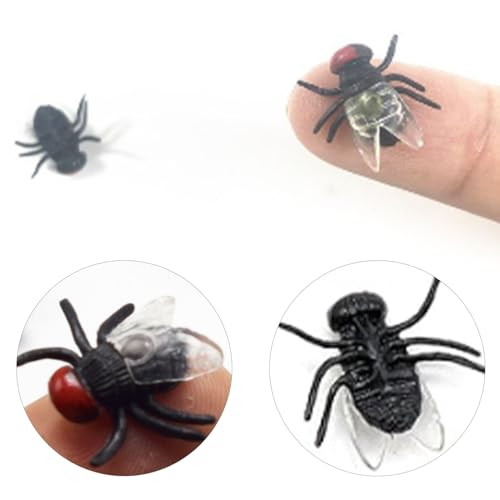 Rakiuty Plastik Fliegen Spielzeug,Plastikfliegen,Kunststoff Fliegen Spielzeug,Fake Flies Modell,Tricky Toy Horror Halloween Dekorationen für Halloween Party Narrentag Kinder,20 Stücke