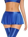 Women's Shiny Rave Dance Skirt - Metallic Sheer Glossy See Through Mini Skirt for Club Party - Blue L