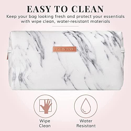Makijaż Bag - Small Cosmetic Organizer, Toiletry Bag lub Pencil Case - Travel Make Up Wash Bag dla kobiet przez Lily England, Marble/Rose Gold