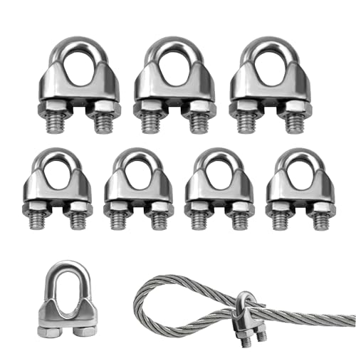12-Pack Stainless Steel U-Type M8 Cable Clamps with Silver Finish - Durable for Washing Lines, Garden Fences, Curtain Tracks & Outdoor Fixings