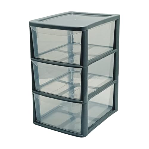 Khanary A4 Plastic Storage Drawers Unit 3 Tier- Medium Utility Drawer Unit- Modular Desktop Organizer- Stackable Cabinet- Silver Frame with Opaque Drawers- Home Office Stationery Crafts