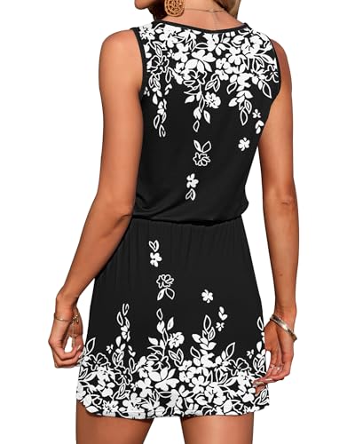 Image of AUSELILY Womens Summer Sleeveless V-Neck Drawstring Waist Beach Cover up Mini Short Swing Dresses with Pockets