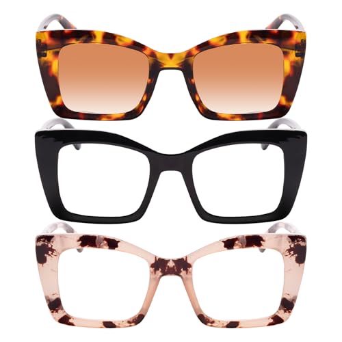 QXEYEGLAS 3 PCS Fashion Oversized Oprah Reading Glasses 2.0 
