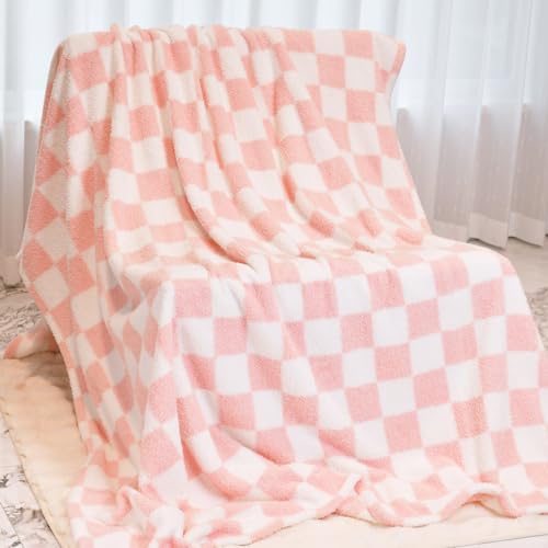DREAMLANDING Checkerboard Checkered Blanket Grid Chessboard Gingham Throw Blanket Fuzzy Fluffy Cozy Thick Warm Soft Microfiber Plaid Blanket for Home Decor Bed Sofa Couch (Pink Plaid,127 * 152cm) - Image 2